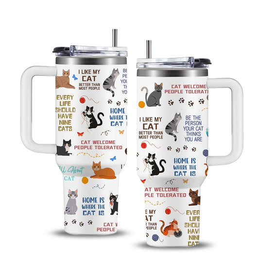 Cat Tumbler 40oz with Lid & Straw – 304 Stainless Steel Insulated Cat Lover Gift Cup for Women, Girls & Adults, Ideal for Outdoor Sports