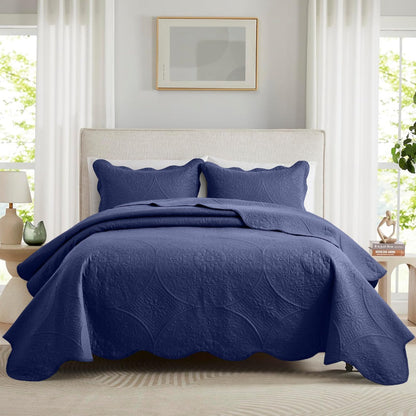 Floral-Pattern Three-Piece Bedspread Set in 16 Colors with Twin, Queen, King and California King Sizes