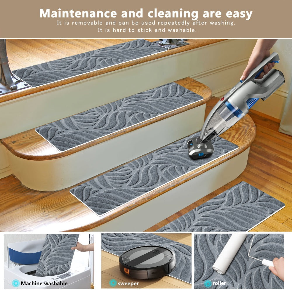 Stair Treads 15pcs 8"x30" Self-Adhesive Carpet Pads for Wooden Steps, Polyester Indoor Stair Mats for Safety