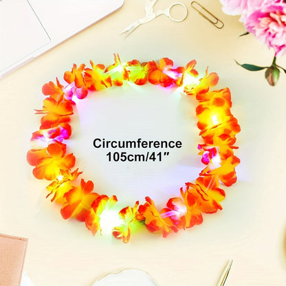 Light Up Hawaiian Lei Necklace 26pcs LED Flower Leis Glow Necklaces for Luau Party Beach Party Tropical Costume Accessories