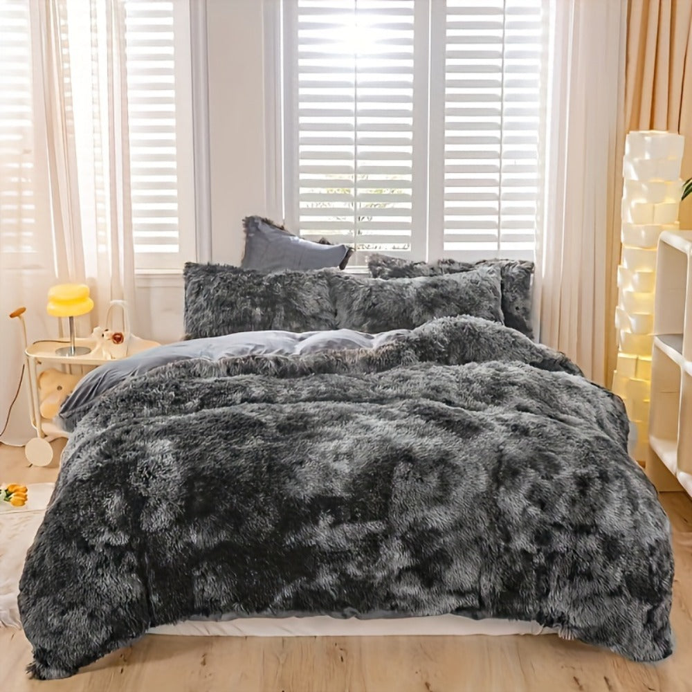 Plush Duvet Cover 100% Polyester Soft Warm Zipper Closure Cozy Bedroom Bedding Twin Full Queen King Solid Tie Dye 14 Colors for Bedroom