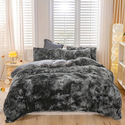 Plush Duvet Cover 100% Polyester Soft Warm Zipper Closure Cozy Bedroom Bedding Twin Full Queen King Solid Tie Dye 14 Colors for Bedroom