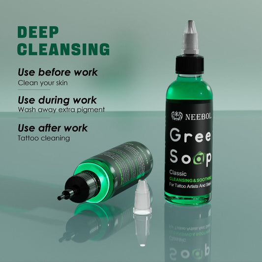 Tattoo Green Soap Concentrated Cleaning Solution 8.5oz with Squeeze Bottle Skin Prep Before During & After Tattooing Moisturizing Balm