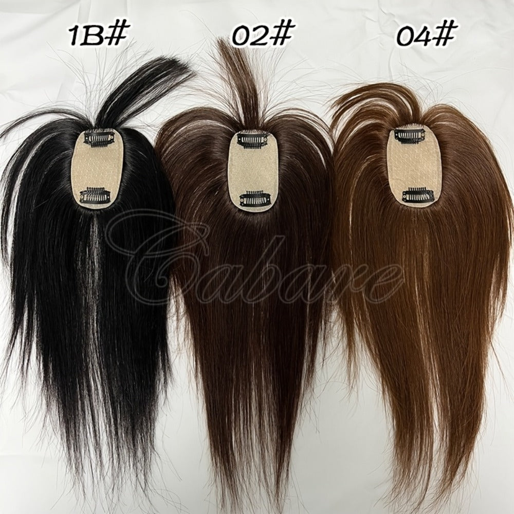 Hair Topper with Bangs Human Hair 5x9 Base Straight Clip In Crown Coverage Volume Booster, for Home, Travel and Salon Hair Styling