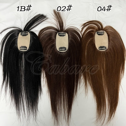 Hair Topper with Bangs Human Hair 5x9 Base Straight Clip In Crown Coverage Volume Booster, for Home, Travel and Salon Hair Styling
