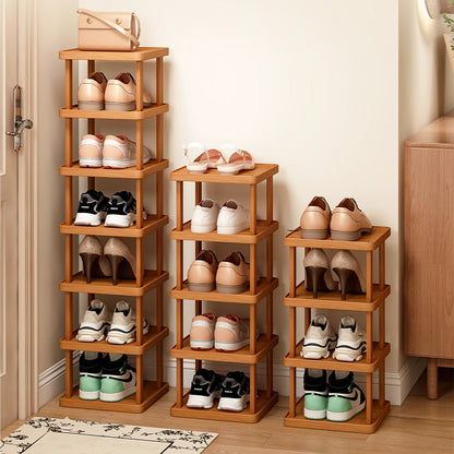 Bamboo-Labeled Freestanding Shoe Rack with Six- or Nine-Layer Checkout Options and Square Shelves