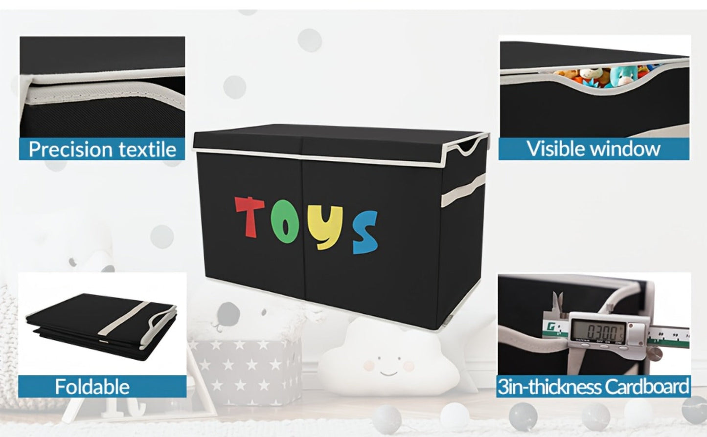 Extra Large Collapsible Kids Storage Chest with Lid, 31.7 Gal Toy Box Organizer Bins for Boys Girls Bedroom Nursery Living Room
