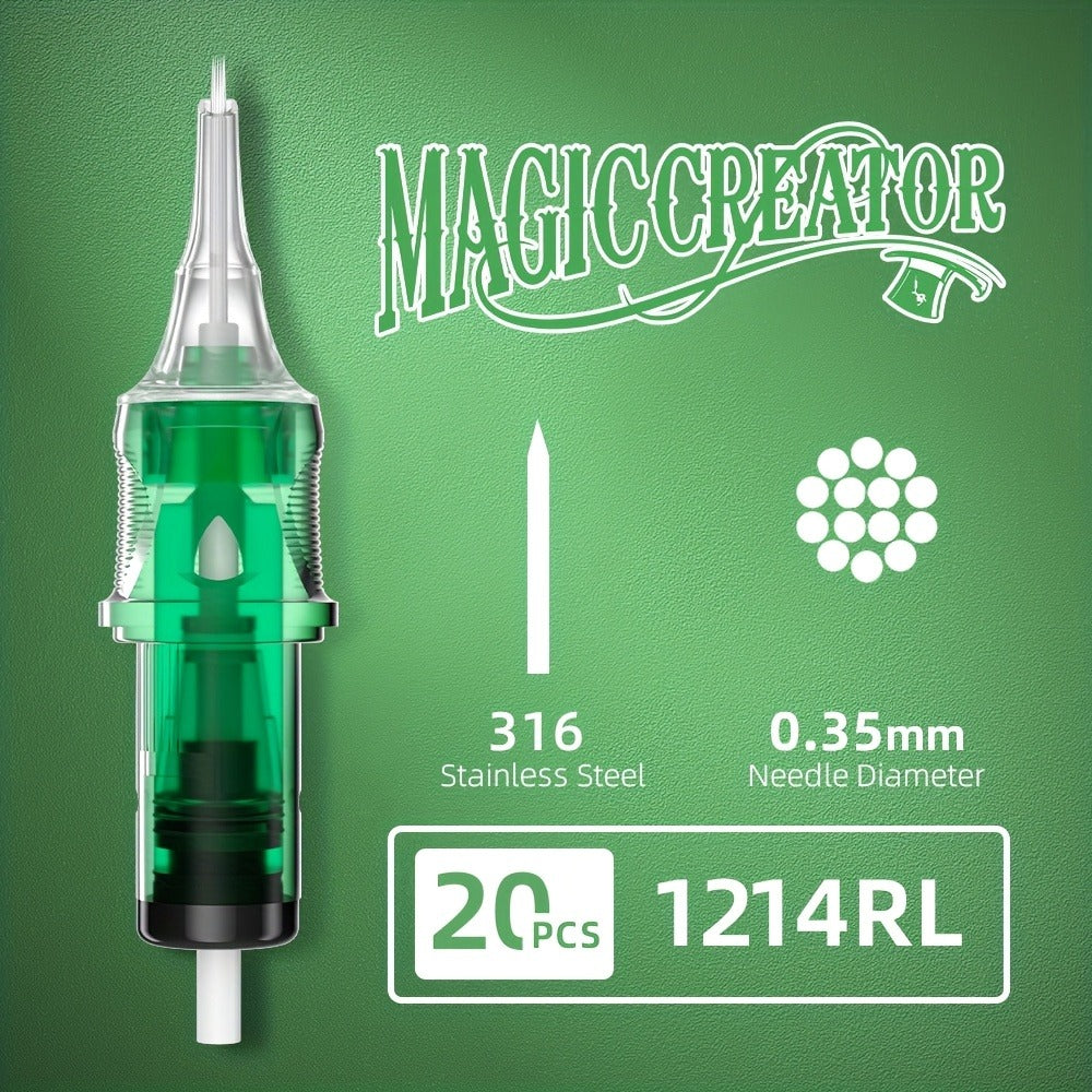 Tattoo Cartridge Needles with MAGICCREATOR Label, 20-Piece Box with 25 RL RS CM M1 Options
