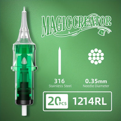 Tattoo Cartridge Needles with MAGICCREATOR Label, 20-Piece Box with 25 RL RS CM M1 Options