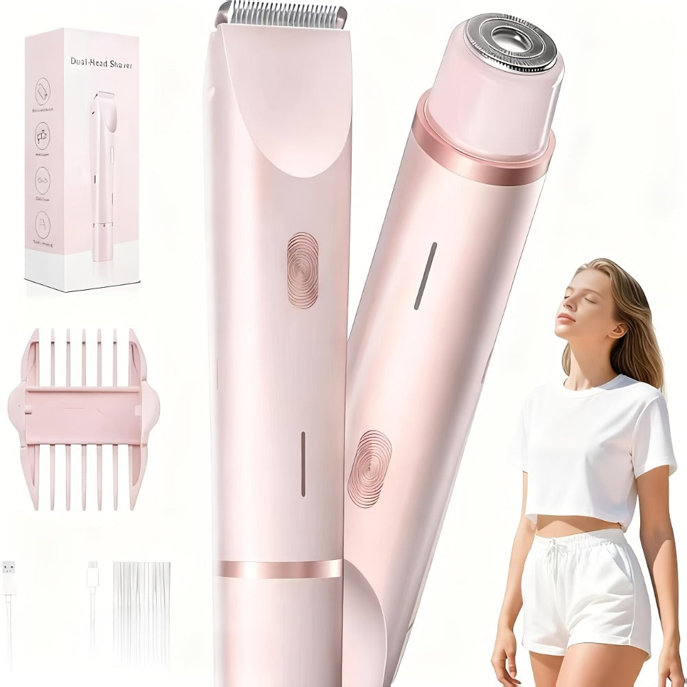 Bikini Trimmer for Women 2-in-1 Dual Head Electric Shaver - Wet Dry Body Hair Remover for Bikini Area Underarms Legs Arms Face