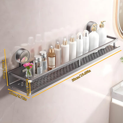 Suction Cup Shower Caddy with Towel Holder Bar, Wall-Mounted Bathroom Shelf Organizer for Shampoo Soap, Heavy-Duty Floating Shower Shelves