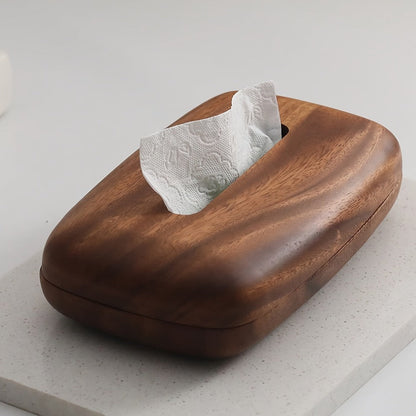 Walnut Tissue Box Cover Holder - Modern Minimalist Rectangular Decorative Napkin Dispenser with Premium Walnut Veneer Top