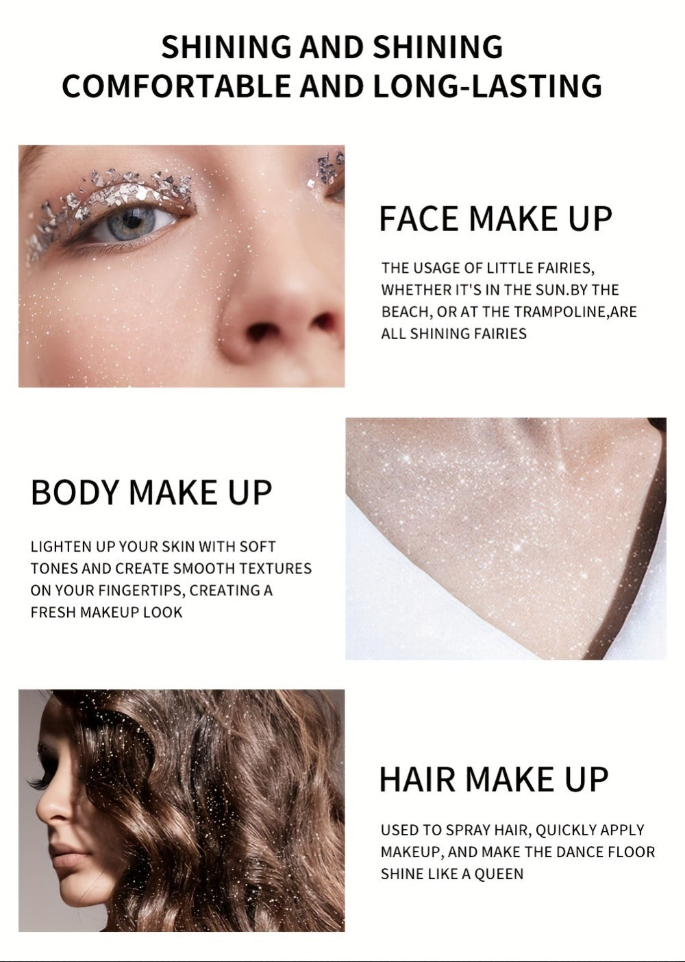 Body Shimmer Spray for Women – Star-Shaped Glitter Sparkle Mist 100ml Hydrating Formula for Body Hair & Clothes