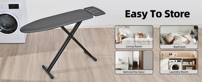 Freestanding Black Ironing Board with Multi-Height X-Leg Frame and Extended Iron-Rest Platform