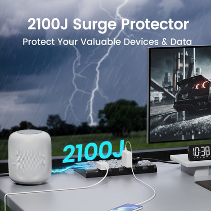 Surge Protector Power Strip 28-in-1 with 22 Spacious AC Outlets USB-C PD 45W 2100 Joules Flat for an Everyday Personal Care Routine