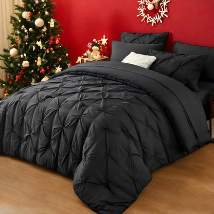 Comforter Set Luxurious Pleated 5/7pcs Bed in a Bag, Plush Fiber Fill, Year-Round Warmth - Quilted Comforter