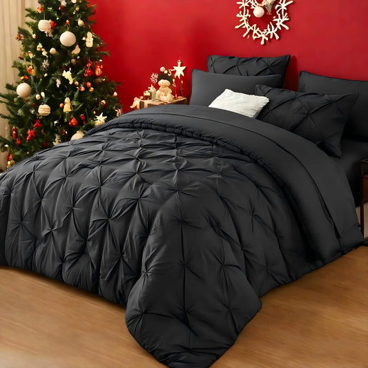 Comforter Set Luxurious Pleated 5/7pcs Bed in a Bag, Plush Fiber Fill, Year-Round Warmth - Quilted Comforter