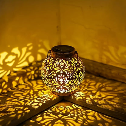 Solar Metal Peony Lantern Outdoor Hanging Light, Floral Decorative Lantern for Garden Patio Tree
