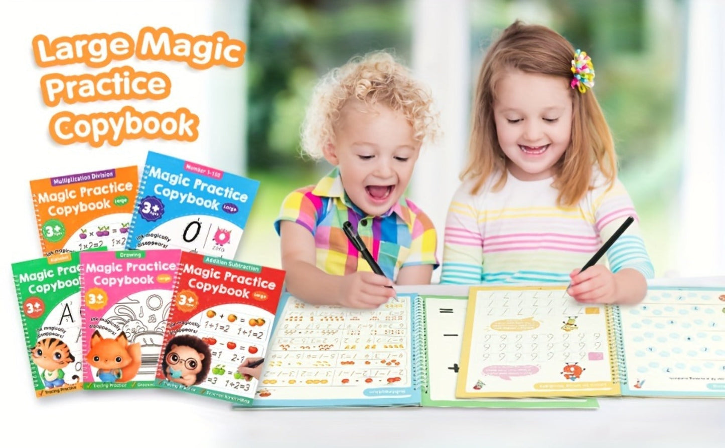 Magic Grooved Handwriting Practice Book for Kids Ages 3-8 – Reusable 5-in-1 Tracing Workbook for Letters Numbers Drawing Math