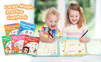 Magic Grooved Handwriting Practice Book for Kids Ages 3-8 – Reusable 5-in-1 Tracing Workbook for Letters Numbers Drawing Math
