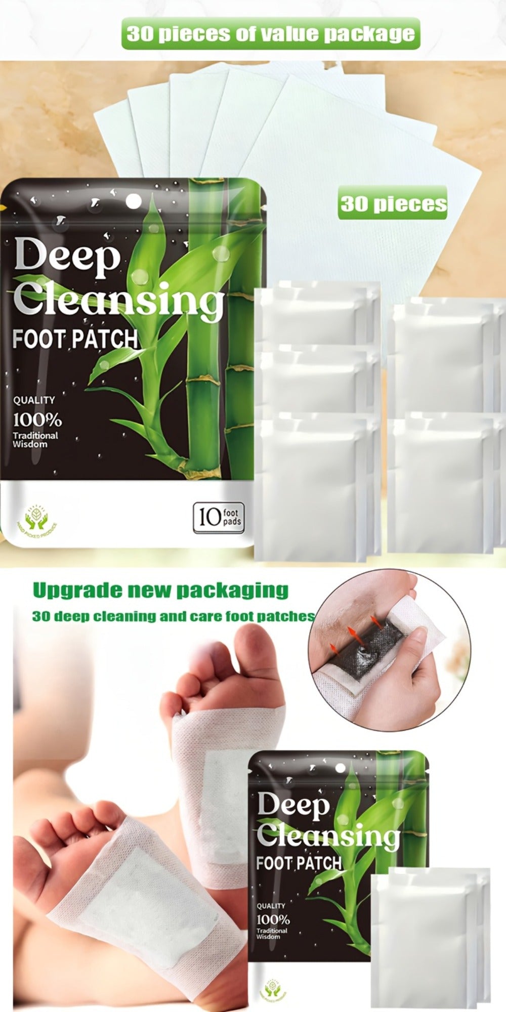 Detox Foot Patches with Bamboo Vinegar Ginger & Lavender – Natural Plant Formula Deep Cleansing Overnight Foot Pads