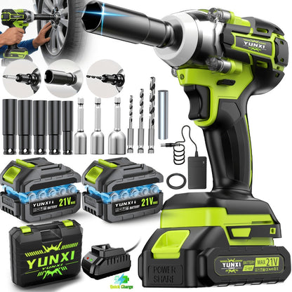 Cordless Impact Wrench Brushless Motor 3-in-1 High Torque, Rechargeable Battery, Design, Variable Speed