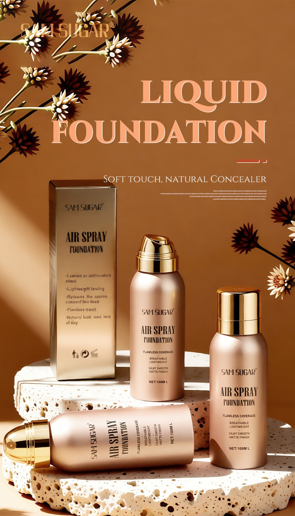 Waterproof Matte Foundation Spray Powder with Brush Set for Women – Sweat-Proof Long-Lasting Full Face Coverage Natural Finish Oil Control