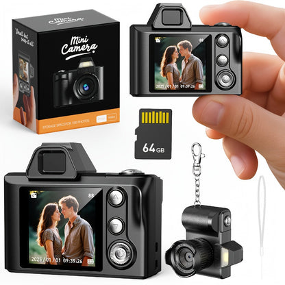 1080P Mini Keychain Camera with 64GB Memory Card, Compact Thumb-Sized Portable Camcorder, Micro Hidden Recorder
