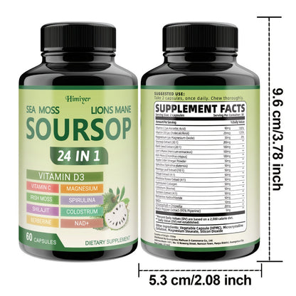 Soursop Capsules Advanced Herbal Supplement with Shilajit, Irish Moss, Berberine & NAD+, Immunity