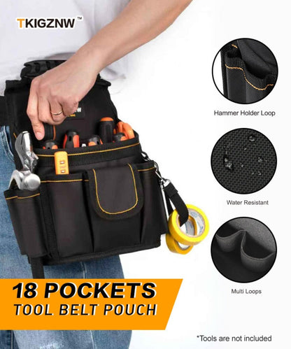Tool Belt Bag – 18-Pocket Large Tool Organizer Pouch with Wide Mouth Opening, Polyester for Construction