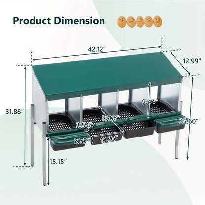 Chicken Nesting Box – Metal 4/6/8-Hole Hen Nesting Box with Ventilation & Legs, Space-Saving Galvanized Steel Egg Laying Box for Indoor