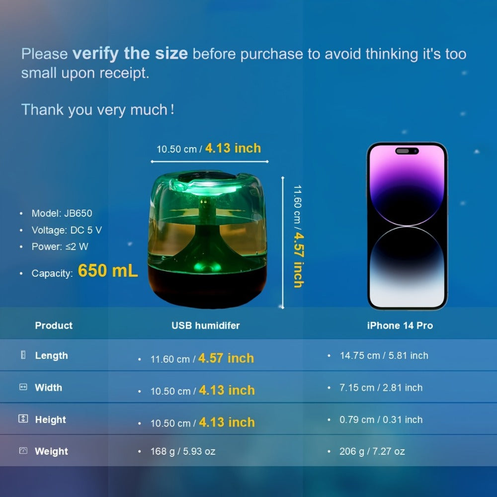 Cool Mist Humidifier with 7-Color Night Light & Transparent Tank, USB Quiet Humidifier 24H Runtime