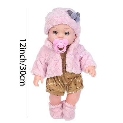Reborn Doll, 12-Inch Mini Figure with Pink Hat, Socks, Clothing and Optional Pacifier Sets