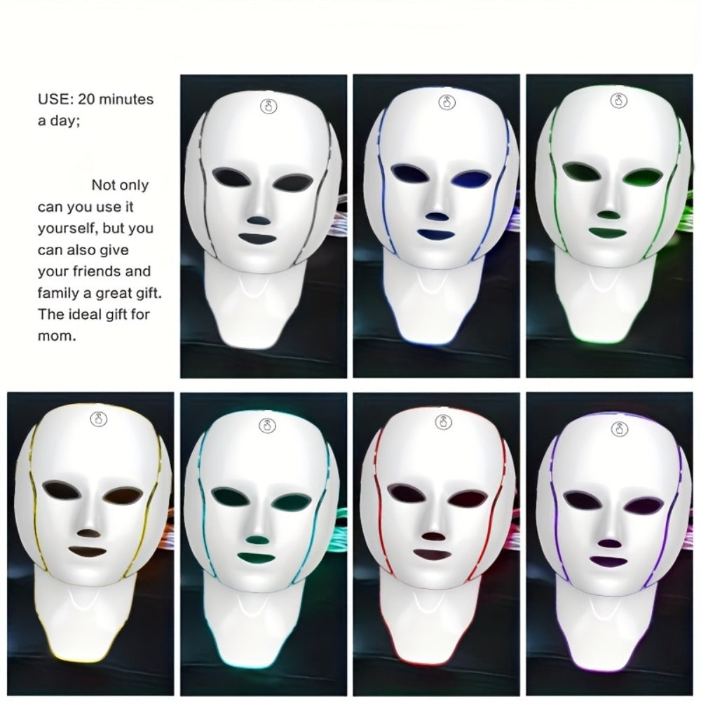 7-Color LED Light Therapy Facial Mask Device, Skincare Beauty Tool for Face & Neck, USB Rechargeable
