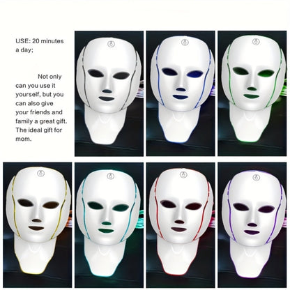 7-Color LED Light Therapy Facial Mask Device, Skincare Beauty Tool for Face & Neck, USB Rechargeable