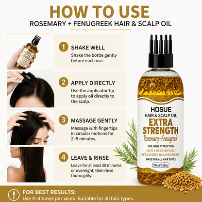 Rosemary and Fenugreek 10-in-1 Hair and Scalp Oil, 100ml Dropper Bottle with Ten Printed Botanical Oils