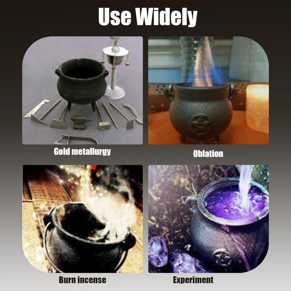 Cast Iron Cauldron with Lid & Handle, Witchcraft Incense Burner, Spell Ritual Pot, Halloween Decor