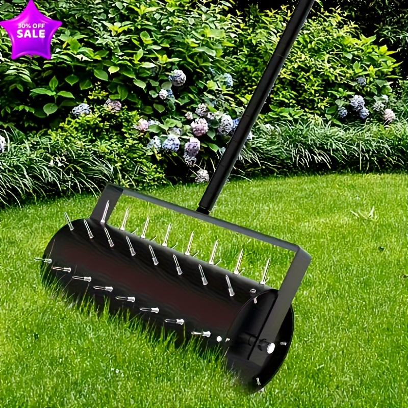 Lawn Aerator Manual 60" Long Handle with Large Tine Wheel, Metal Construction for Deep Soil Aeration