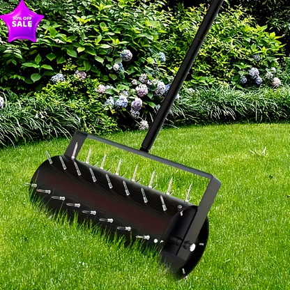 Lawn Aerator Manual 60" Long Handle with Large Tine Wheel, Metal Construction for Deep Soil Aeration