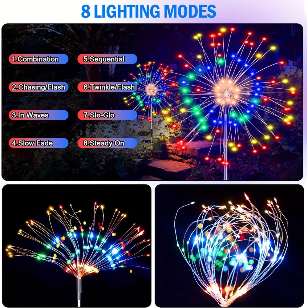 Solar Garden Lights Firework Stakes with 60-420 LEDs, 8 Modes, Flexible Copper Wire and Color Options