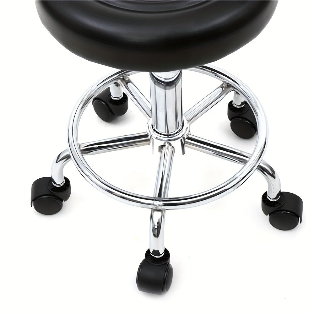 Cushioned Salon Stool with Backrest & Adjustable Height 18.9"-22.8" – Round 360° Swivel Chair for Hair Salon Spa Barbershop Office Home