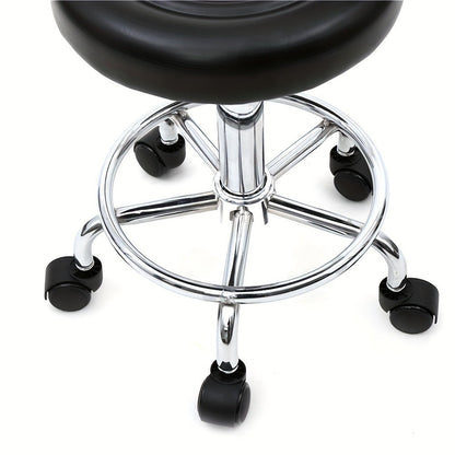 Cushioned Salon Stool with Backrest & Adjustable Height 18.9"-22.8" – Round 360° Swivel Chair for Hair Salon Spa Barbershop Office Home