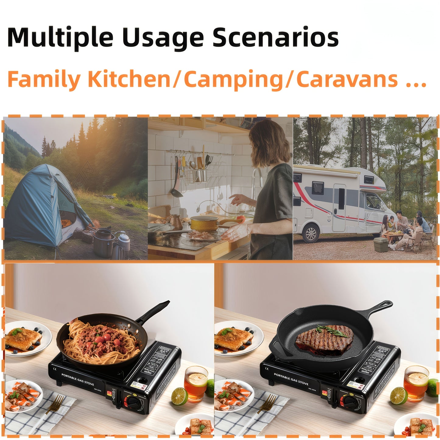 Portable Butane Tabletop Camping Stove in Black or Red with Carrying Case, Windscreen and 34 x 28 cm Base