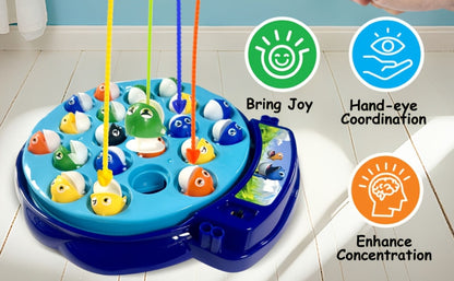 Kids Fishing Game with Rotating Board, 21 Fish & 4 Fishing Rods, Fast-Action Electronic Fishing Toy for Toddlers Ages 3+