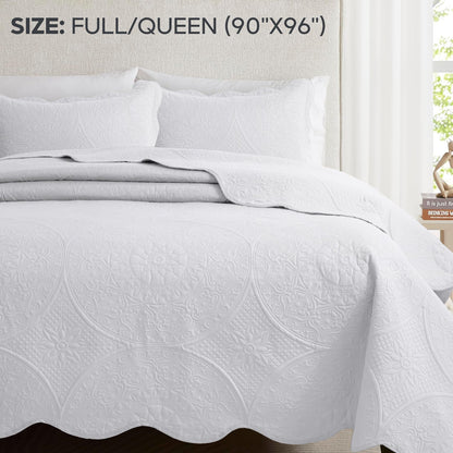 Floral-Pattern Three-Piece Bedspread Set in 16 Colors with Twin, Queen, King and California King Sizes