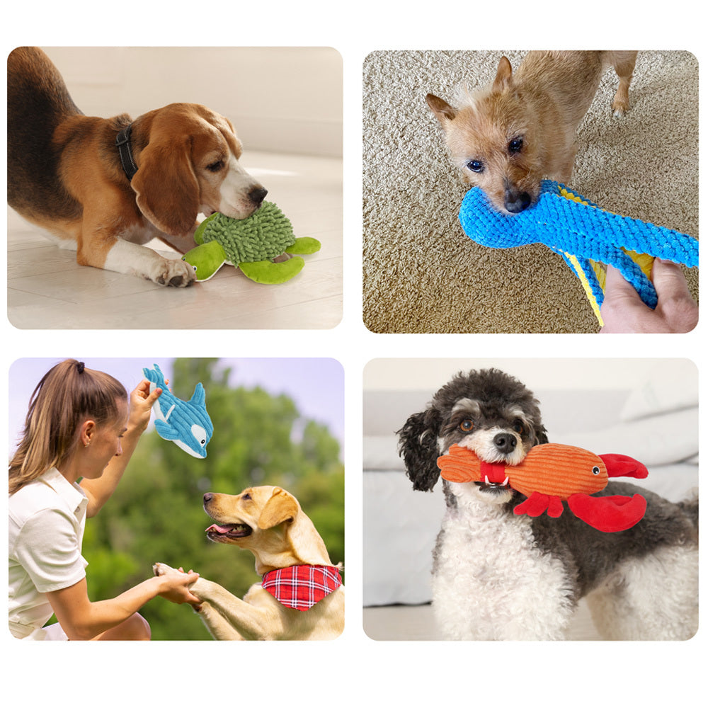 Squeaky Crinkle Dog Toys 4 Pack Plush Stuffed Chew Toys for Teething Puppies Small Medium Dogs Interactive Playtime Mixed Variety Set Soft