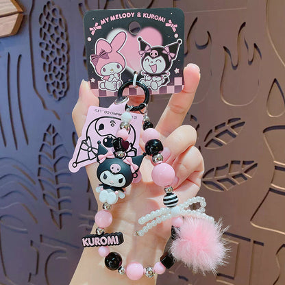 Kawaii Beaded Phone Chain Keychain Sanrio Kuromi My Melody Anime Backpack with the Listed Color, Size or Set Options for Everyday Carry