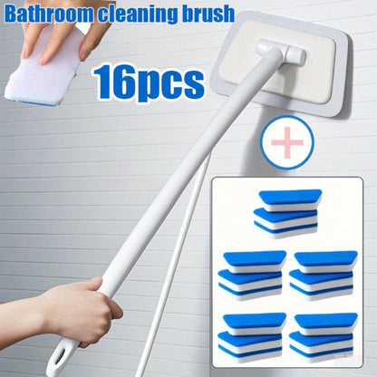Cleaning Brush Set 16pcs All-Purpose Deep Clean System | 2-in-1 Bath Scrubber & Window Squeegee with 22" Extendable Handle | 90° Rotating