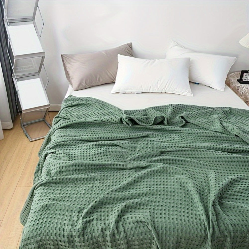 Cotton Waffle Blanket, Pure Cotton Multilayer Summer Cooling Quilt, Jacquard Knit, Air Conditioning Blanket