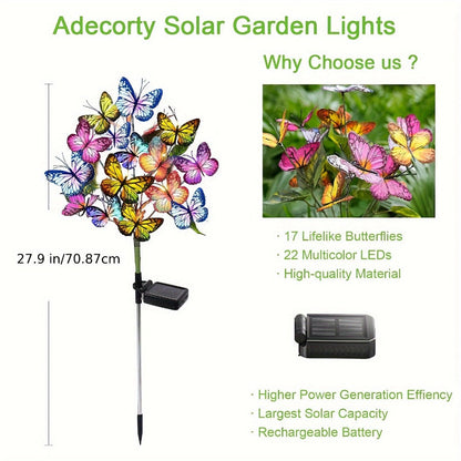 Solar Butterfly Garden Stake Lights Outdoor, 2pcs Colorful LED Solar Powered Lawn Insert Lights for Garden